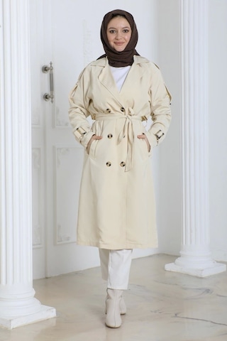 Kadın Trençkot Kuşaklı / M0109 - Krem Krem