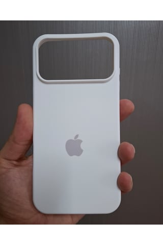Apple Uyumlu iPhone 17 Pro Max Logolu İçi Kadife Silikon Lansman Kılıf Beyaz