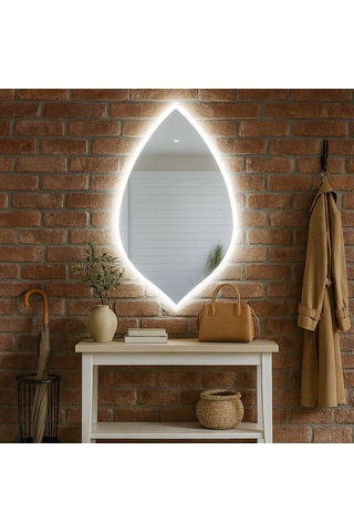 70x120 Cm Damla Form Led Ayna Dokunmatik, Dim Edilebilir, 6500 Beyaz Işık Modern Duvar Aynası Beyaz