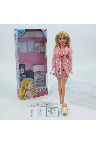 Oyuncak Doktor Seti - Minik Bebek Ve 10+ Parça Tıbbi Aksesuar Dahil - Eğitici Rol Yapma Oyuncak Pembe