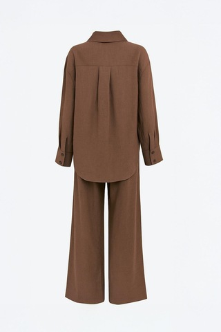 Kol Detaylı Gömlek Pantolon Takım Kahverengi Kahverengi