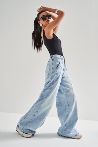 Itsbasic Kadın Kot Rengi 4s5-3 Mega Baggy Fit Süper Bol %100 Koton Rahat Kesim Denim Jean Mavi