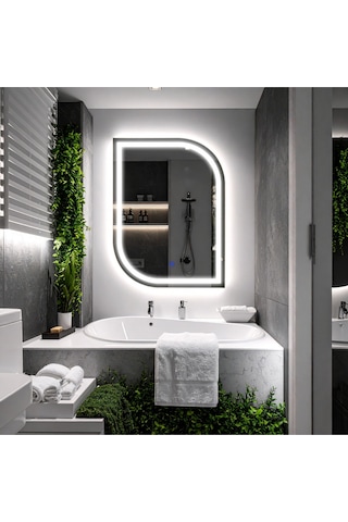 Curva Beyaz Led'li Kumlamalı Lavabo & Banyo Aynası Dokunmatik Sensörlü 70 X 45