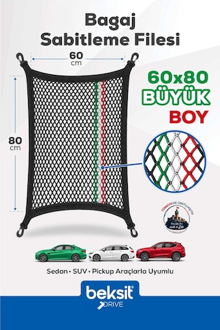 Beksit Drıve Fiat, Alfa Romeo, Maserati Model Özel Renkli Tasarım Bagaj Sabitleme Filesi (60x80 cm) (İtalya)