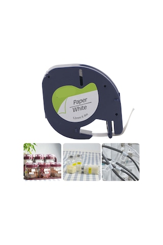 Moveevo Dymo Letratag İçin 12mm Beyaz Üstü Siyah Yazılı Pet Etiket Bandı - 4m Uzunluk, Dayanıklı, Korozyon Ve Aşınmaya Dayanıklı, Kablo Etiketleme 1 Adet