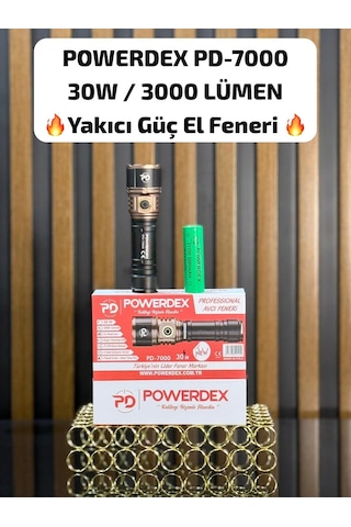 Powerdex Pd-7000 30w 3000 Lümen Profesyonel El Feneri Yüksek Güçlü Led Alüminyum Alaşım Malzeme Özellikleri Siyah