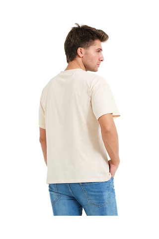 Justever 100% Pamuk Oversize Fit Bisiklet Yaka Bej Erkek T-shirt - Alpha Bej