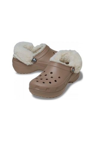 Crocs Classic Platform Fuzz Lined Clog Latte Terlik 212854 2q9 Kahverengi