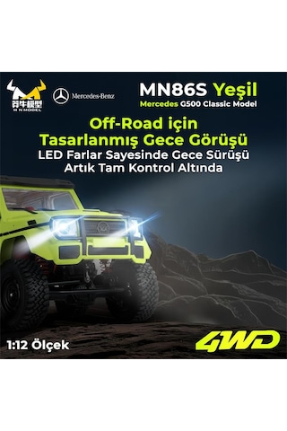 Mn Model Mn86s 1/12 G-wagon Mercedes G500 4wd Rc Model Rock Crawler Offroad Uzaktan Kumandalı Araba Truck Rtr Yeşil+dahili Işık Seti Mn-86s