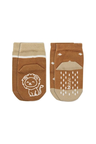 Bistyle Hayvan Figürlü Kaymaz Erkek Soket Çorap 2'li Bs10119 Hardal Hardal