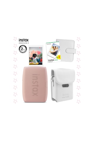 Instax Mini Link 3 Pembe Akıllı Telefon Yazıcısı Beyaz Çanta Deri Albüm Ve 20'li Mini Film Pembe