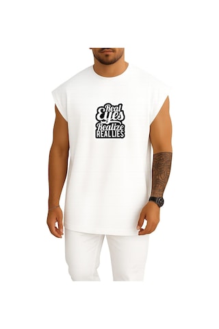 Bahriyeli Collection Oversize Gerçek Gözler Gerçek Yalanları Fark Eder Göğüs Baskılı Atlet Beyaz