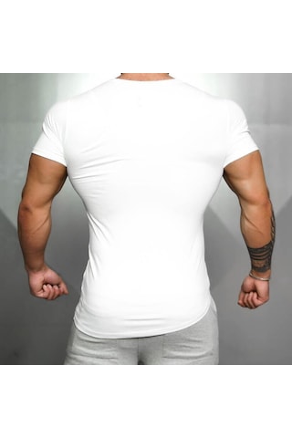 Beyaz Muscleguys Fitness Spor Tişört Kas Yelek Erkek Yüksek Elastik Eğitim Kısa Kollu Hafif Nefes Alabilen Spor Salonu Vücut Geliştirme Tişörtü Beyaz