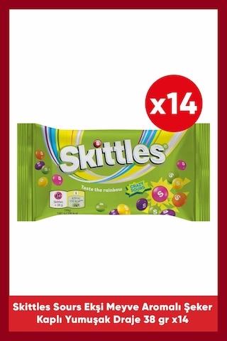 Skittles Sours Ekşi Meyve Aromalı Draje Şekerleme 38 G X14