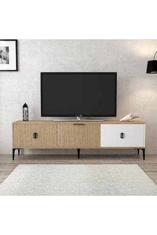 3802 Neva Tv Ünitesi 180 Cm Kapaklı Yunus - Beyaz - Sepet Tv Sehpası Yunus - Sepet - Beyaz Sarı