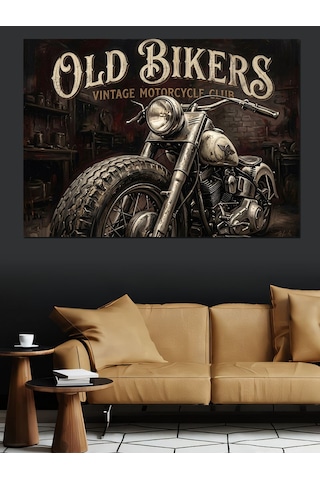 Old Bikers Klasik Motosiklet Tabelası Dekoratif Kanvas - Mdf Ahşap Tablo