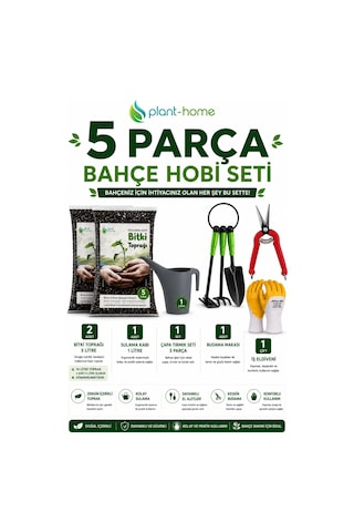 Bahçe Hobi Seti 5 Parça 10 Litre Bitki Toprağı 2x5 Litre , Bahçe El Aletleri Seti, 1 Litre Sulama Kabı, Budama Makası Ve İş Eldiveni