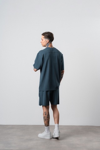 Respire Erkek Far From Basic Baskılı Regular Fit T-shirt Şort Takım Petrol