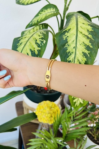 Allmisse Altın Kaplama 316l Kalite Zirkon Taş Detaylı Ata Çelik Kelepçe Bileklik - Altın