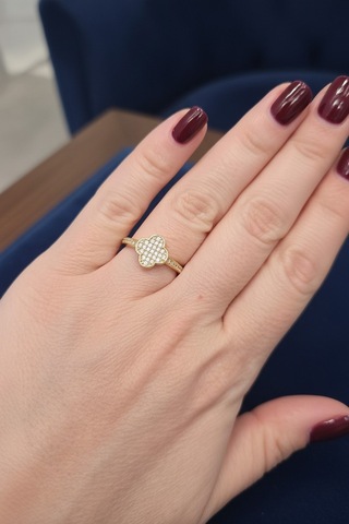 Valmont Accessories Ayarlanabilir Kristal Taşlı Altın Sarısı Yonca Yüzük Zarif Işıltılı Kadın Yüzük