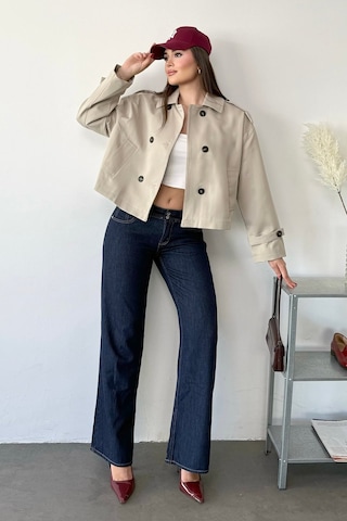 Jee Lee Kadın Gömlek Yaka Düğmeli Kısa Trençkot Taş - 27k 3056