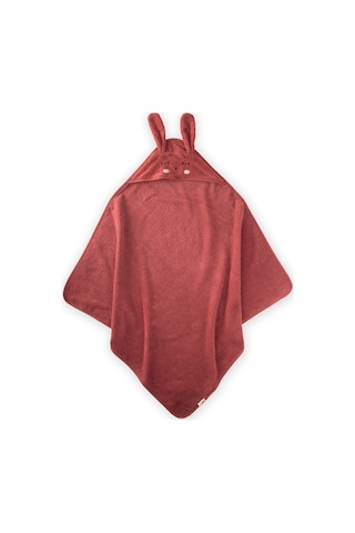 Cigit Kulaklı Tavşan Nakışlı Bebek Banyo Havlusu 75x75 Cm Rust 75 x 75