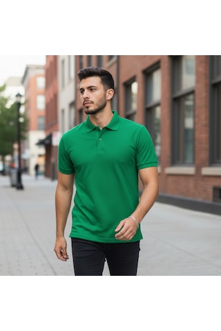 Bite Nose Renk Seçenekli Erkek Polo Yaka Tişört Günlük & Şık Pamuklu Slim Fit Açık Yeşil