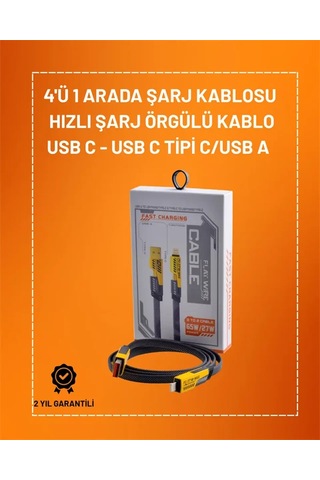4'ü 1 Arada Usb Hızlı Şarj Ve Veri Kablosu 65w Güç, Çoklu Bağlantı, 1. 2m .
