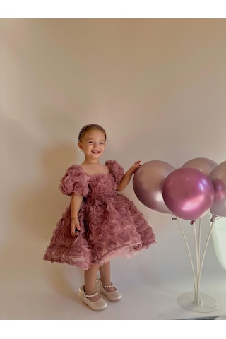 H L Y Karol Tasarım Lina Güllü Diana Vintage Kız Bebek Elbise,doğum Günü Elbise,fotoğraf Çekim Elbise,0-12 Yaş Uygun Pembe