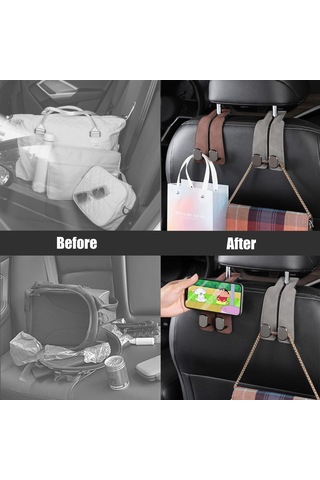 Yaozixa Araba Arka Koltuk Çift Metal Kanca - Telefon Tutucu İle Çok Fonksiyonlu, Kürk Dokulu, Logo Yok, Kahverengi 2 Adet Diğer