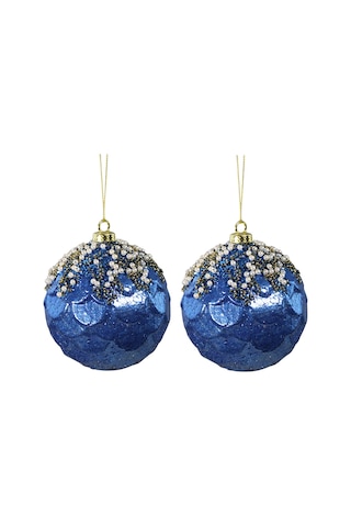 Yılbaşı Süsü Balık Pullu Lacivert 2'li Top 10 Cm