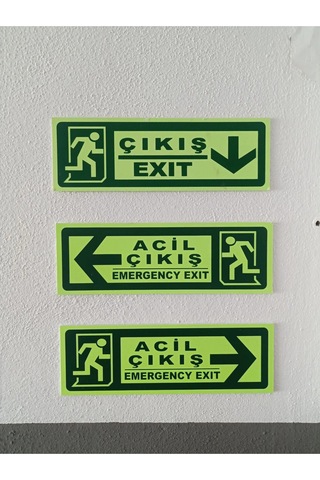 30x10 Cm Fosforlu Yangın Uyarı Acil Çıkış-emergency Exit Levhas