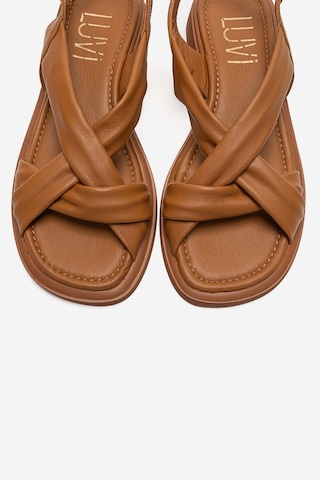 Luvishoes Frand Taba Hakiki Deri Çapraz Bantlı Kadın Sandalet