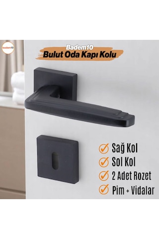 Bulut Oda Siyah Kapı Kolu Kare Rozetli Sağa Sola Uygun İç Ev Kapısı Kolları Kilitlenebilir 1 Takım