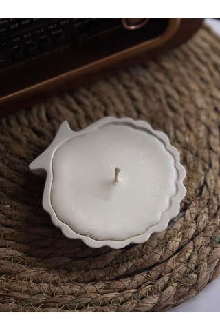 Beton İstiridye Tabakta Simli Mum - Doğal Soya Wax