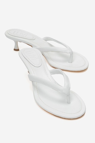 Luvi Shoes Norell Beyaz Cilt Parmak Arası Kadın Topuklu Terlik