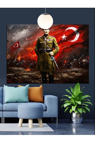 Atatürk Ay Yıldız Bayrak Dekoratif Kanvas - Mdf Ahşap Tablo