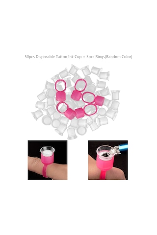 Teltree 50 Adet Tek Kullanımlık Dövme Mürekkep Kabı + 5 Halka İle Mikroblad Ve Pigment Saklama Seti