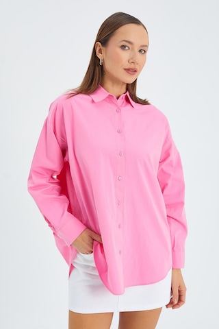 Mixray 4618 Kadın Arkası Robalı Basic Gömlek Pembe