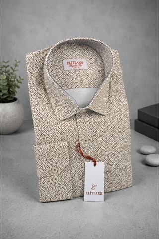 Elitpark River Stones Pamuklu Cepsiz Desenli Regular Fit Açık Yeşil Erkek Gömlek