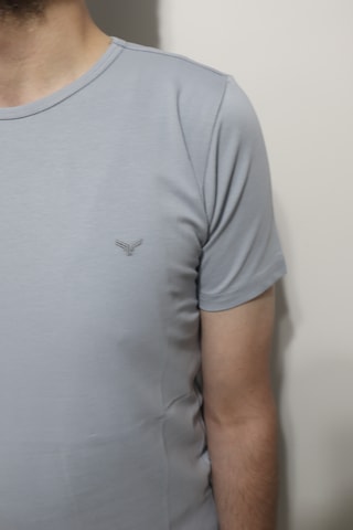 Santa Dmctekstil Erkek Tshirt-091 Düz Spor Kesim Dar Kalıp Bisiklet Yaka Basic T-shirt Gri