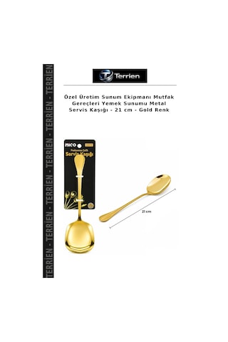 Özel Üretim Sunum Ekipmanı Mutfak Gereçleri Yemek Sunumu Metal Servis Kaşığı - 21 Cm - Gold Renk