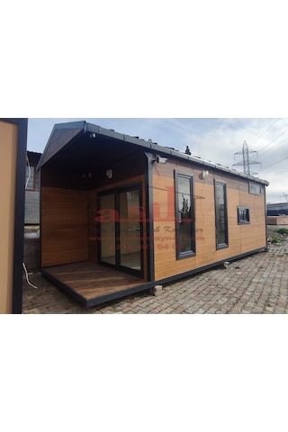 32 M² Loft Katlı, V Çatı + Verandalı Ahşap Desen Betopanlı Konut