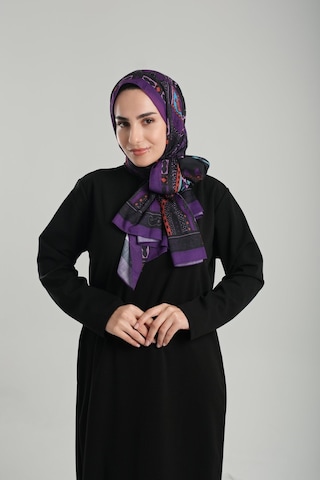 Giverny Mürdüm Desenli Şal Kesik Elyaf Pamuksu Etnik Dijital Baskılı 202124 07 MÜRDÜM