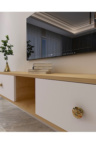 Tda1501dbg - Zuzu Duvara Montaj Tv Stand Safirmeşe-beyaz-gold 150cm Safirmeşe-beyaz