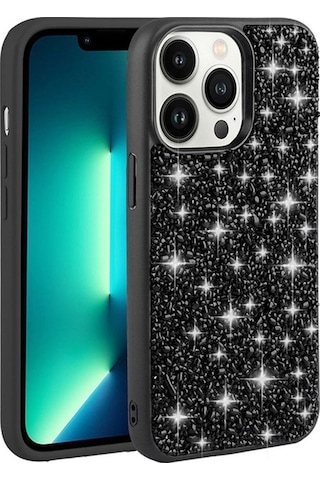 Apple Uyumlu iPhone 13 Pro Kılıf Parlak Taşlı Tasarım Zore Linea Kapak Siyah