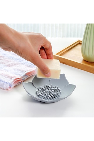 Lotus Desenli Sabun Ve Sünger Tutacağı Silikon Gri Su Giderli Lotus Şekilli Şık Katı Sabunluk Diğer