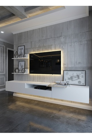 Resital Ledli Duvara Monte Tv Sehpası - Beyaz - W6019-1 Beyaz