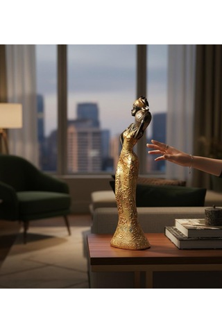 Lüks İşlemeli Geleneksel Yerel Kıyafetli Afrikalı Kadın Heykeli Dekoratif Biblo Ev Ofis Hediyesi Md2