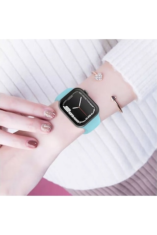 Wozlo Apple Uyumlu iOS Watch 1, 2, 3, 4, 5, 6, 7, Se Silikon Kordon Kayış - S-m Beden 42/44/45mm - Açık Mavi